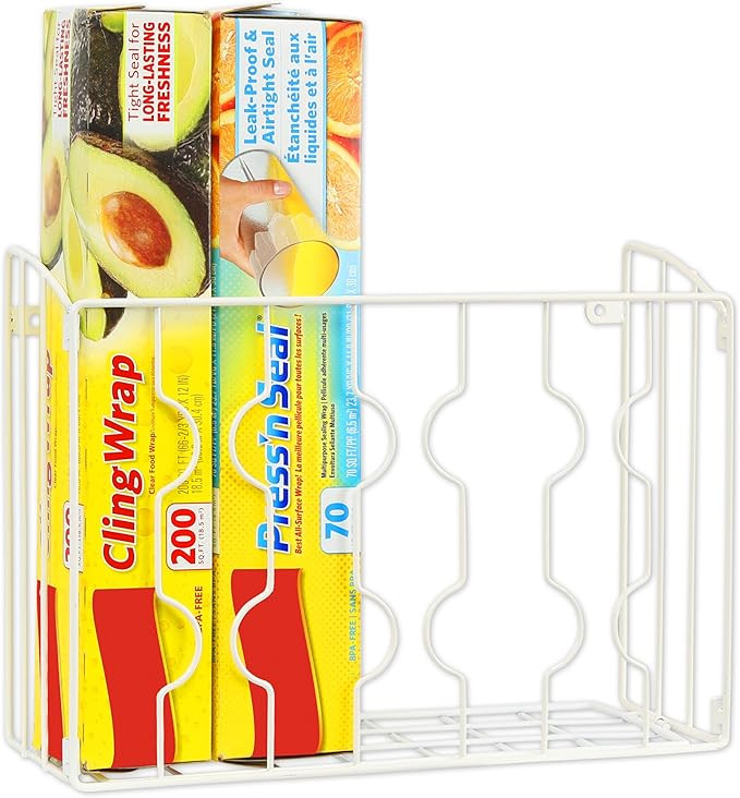 SimpleHouseware Wall Door Mount Kitchen Wrap Organizer Rack, White | Amazon (US)