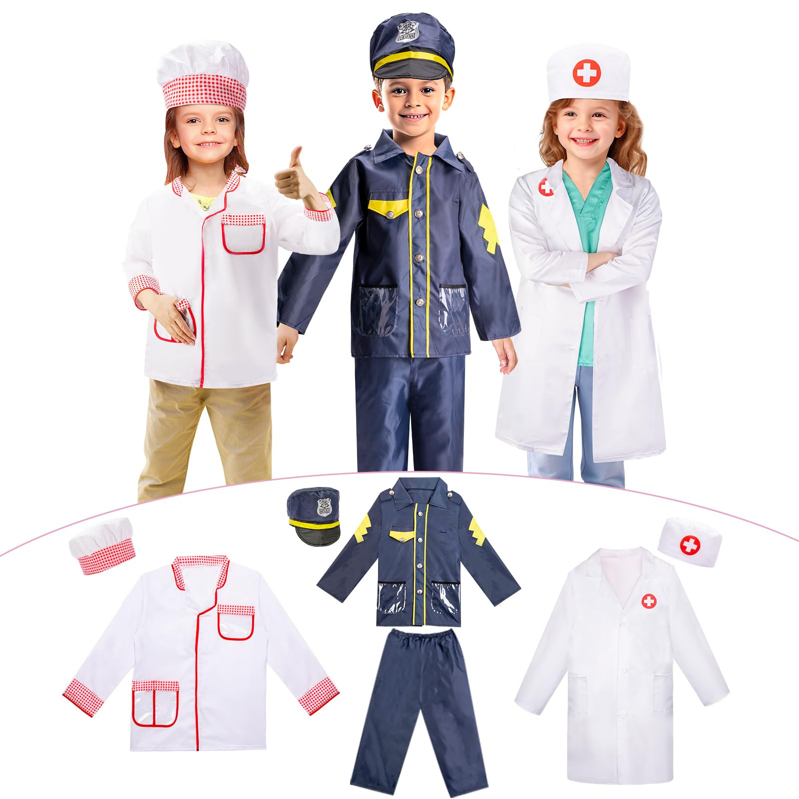 LOYO Kids Role Play Dress Up Clothes for 3-8 Years Old Play, 3 Sets Policeman/Chef/Doctor Costume... | Amazon (US)