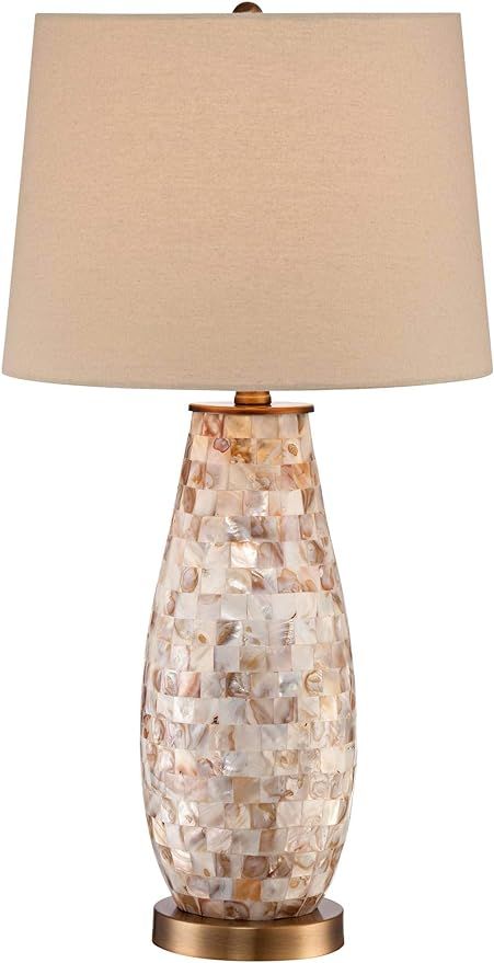Regency Hill Kylie Cottage Style Table Lamp 26.5" High Mother of Pearl Tile Vase Glass Brass Meta... | Amazon (US)