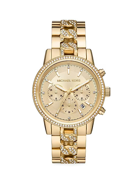 Ritz Goldtone Stainless Steel & Pavé-Link Bracelet Chronograph Watch | Saks Fifth Avenue