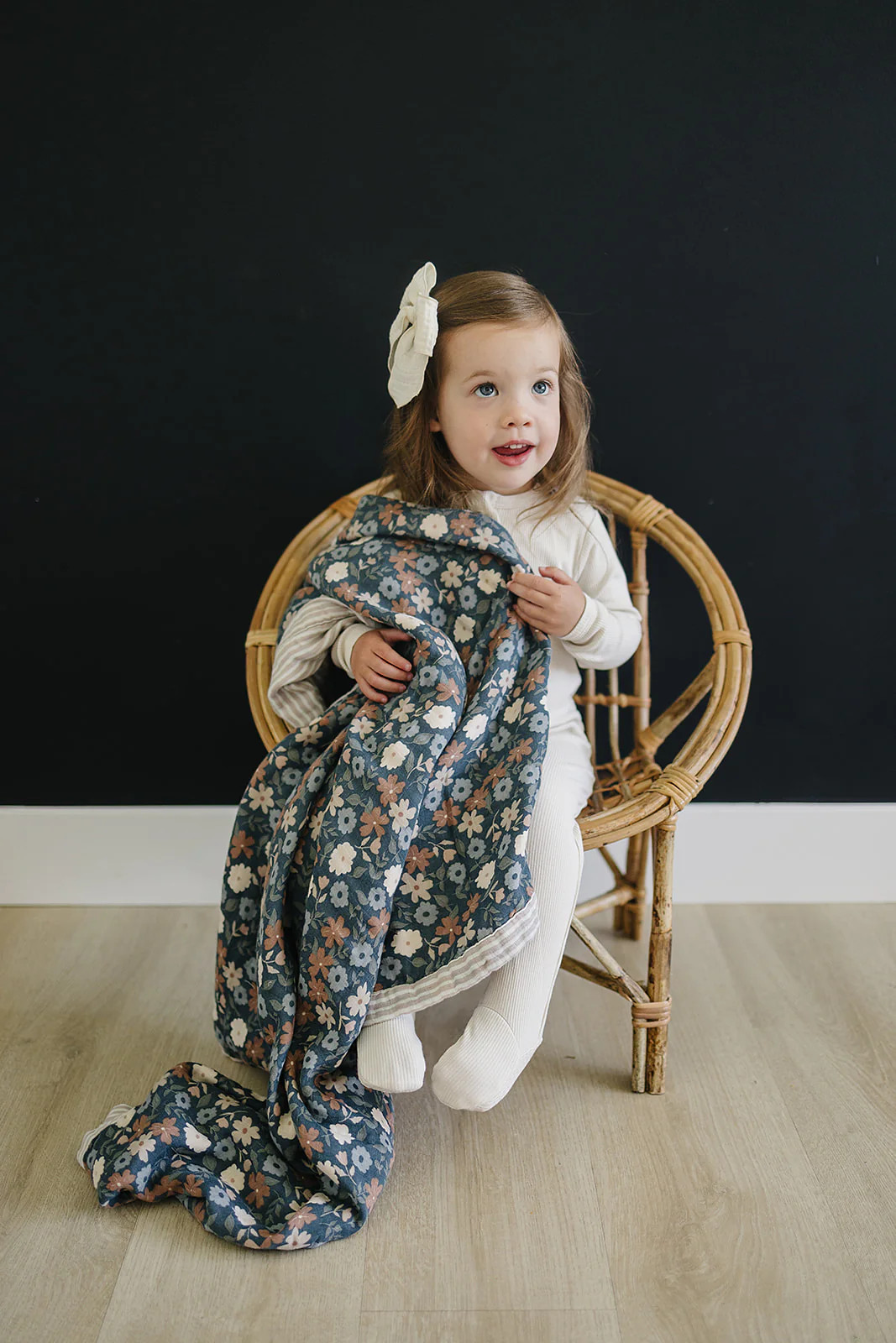 Mebie Baby Navy Floral + Taupe Stripe Muslin Quilt | Mebie Baby