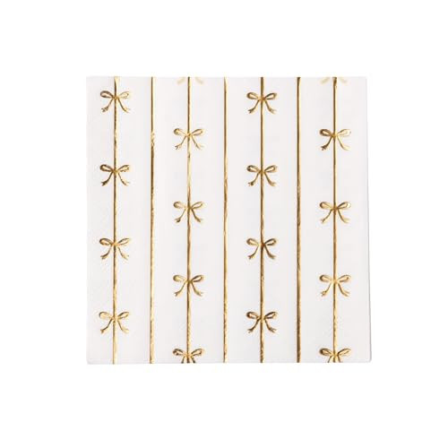Bonjour Fête Gold Signature Bow Large Paper Napkins | 3-Ply Lunch Napkins for Birthdays & Holidays | Premium Gold Foil Disposable Tableware | White & Gold Decor | Pack of 20, 6.5" Folded | Amazon (US)
