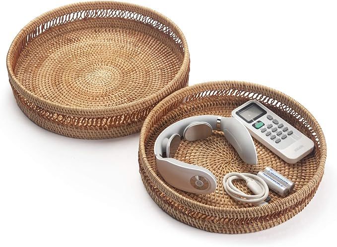 DOKOT Round Woven Rattan Tray, Decorative Centerpiece Fruit Basket for Coffee Table and Kitchen I... | Amazon (US)
