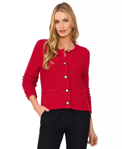 CeCe Women's Textured Knit Patch Pocket Cardigan - Macy's | Macy's