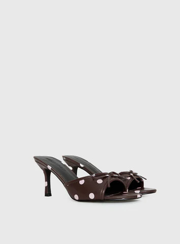 Etiquette Peep Toe Heels Brown / Pink Polka | Princess Polly US