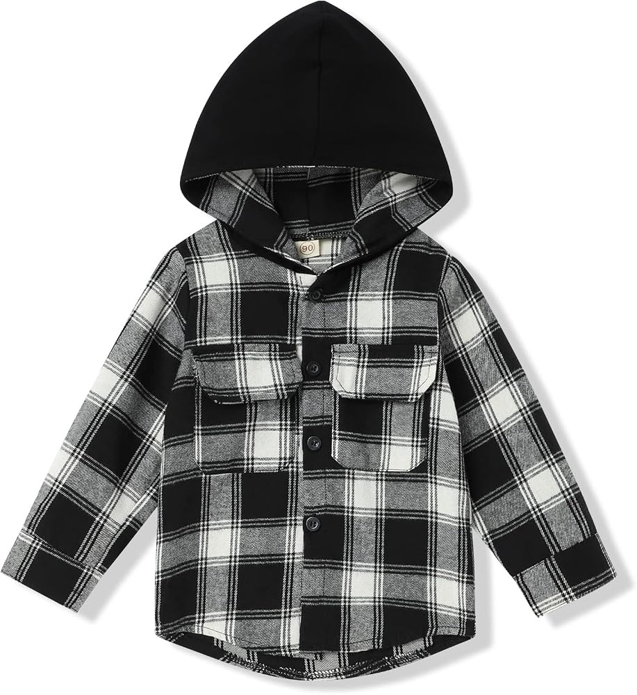 Toddler Baby Boy Girls Outfits Plaid Flannel Hooded Long Sleeve T-Shirt Tops Kid Clothes | Amazon (US)