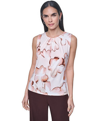 Women's Pleated Crewneck Sleeveless Top | Macy's