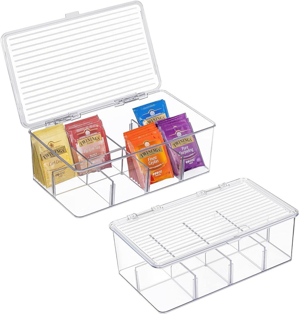 2 Pack Stackable Tea Bag Organizer, Vtopmart Plastic Storage Box for Kitchen Pantry Cabinets and ... | Amazon (US)