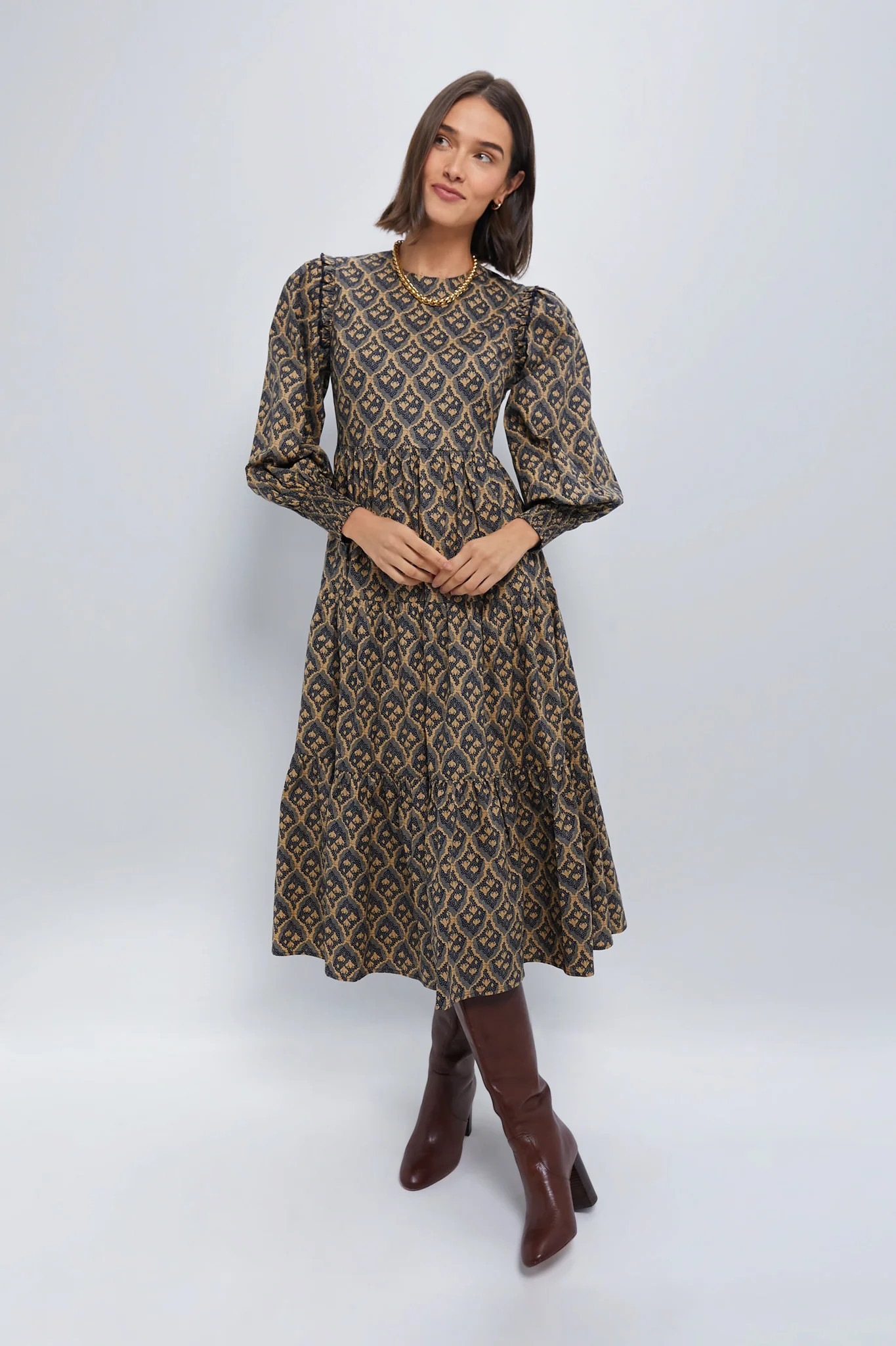 Black & Tan Floral Anja Midi Dress | Tuckernuck (US)