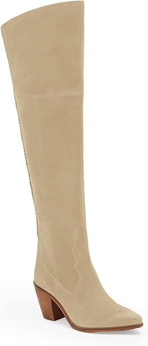 Womens Cowboy Knee High Boots Chunky Block Heel Pointed Toe Over The Knee Long Cowgirl Boots Faux... | Amazon (US)