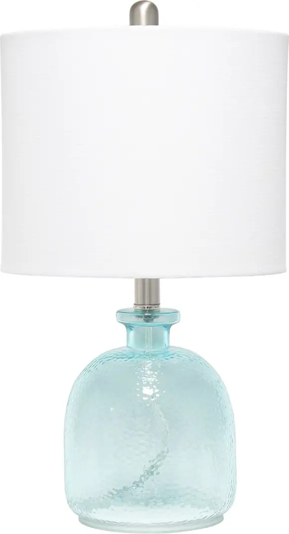 Clear Blue Hammered Glass Jar Table Lamp with White Linen Shade | Nordstrom Rack