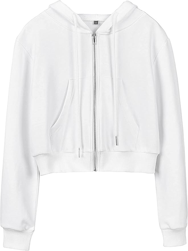 Hooever Womens Cute Workout Cropped Zip Up Drawstring Hoodie Sweatshirt Jacket | Amazon (US)