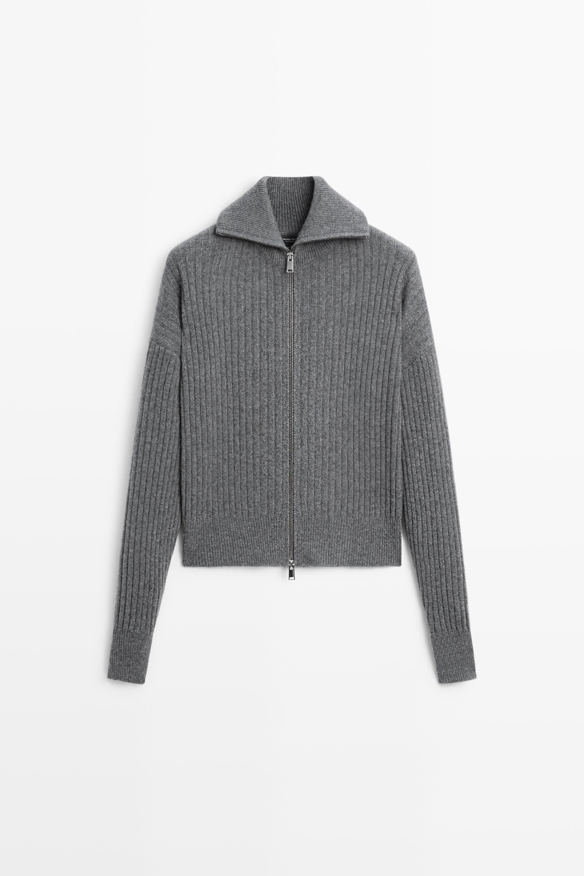 Cardigan en maille c\u00f4tel\u00e9e 100 % cachemire | Massimo Dutti FR