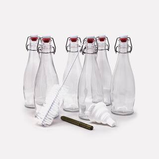 Mockins 17 oz. Glass Bottles with Swing Top Stoppers, Bottle Brush, Funnel, and Gold Glass Marker (S | The Home Depot
