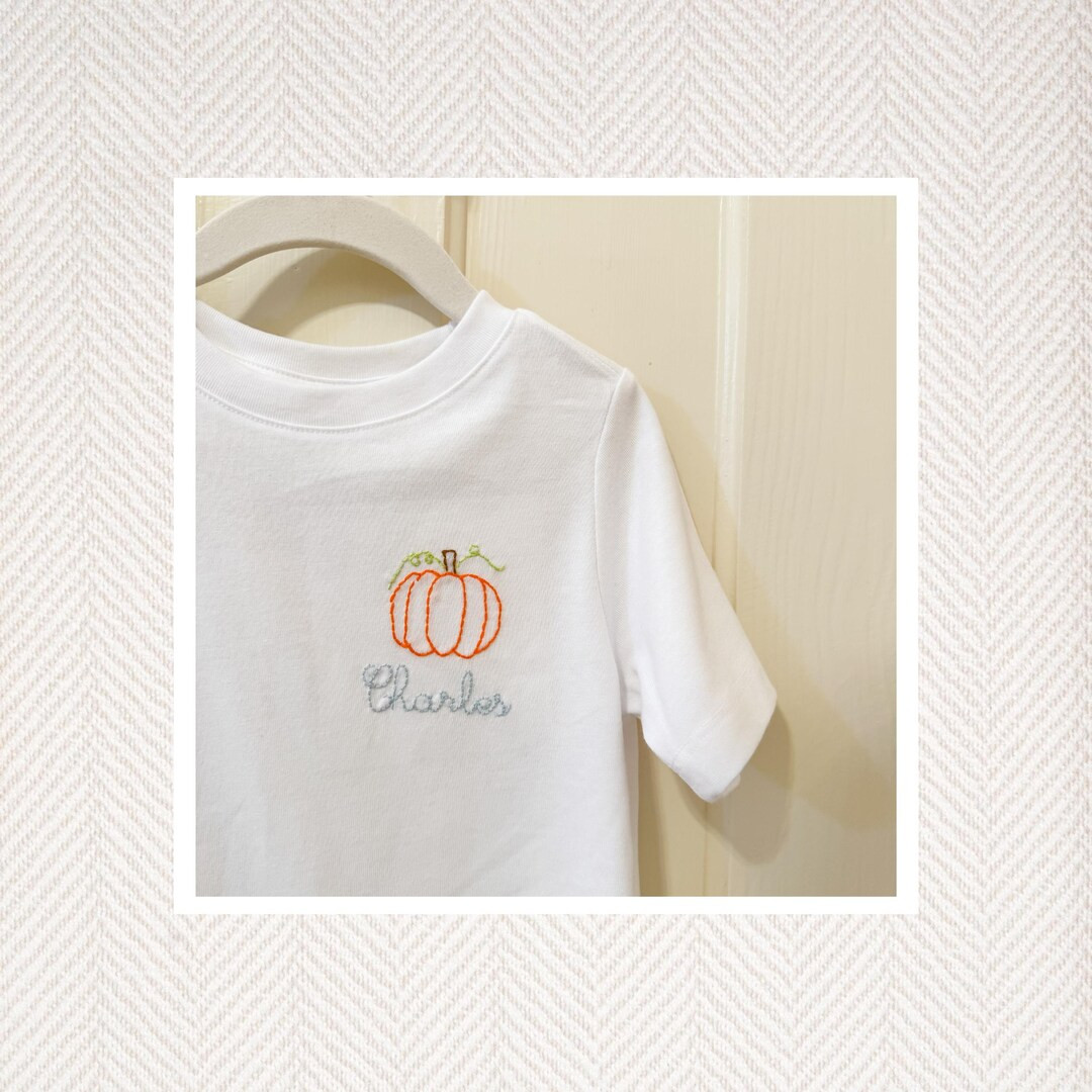 Custom Hand Embroidered Pumpkin Shirt, Handstitch, Toddler Boy, Halloween, Fall, Monogram, Pumpki... | Etsy (US)