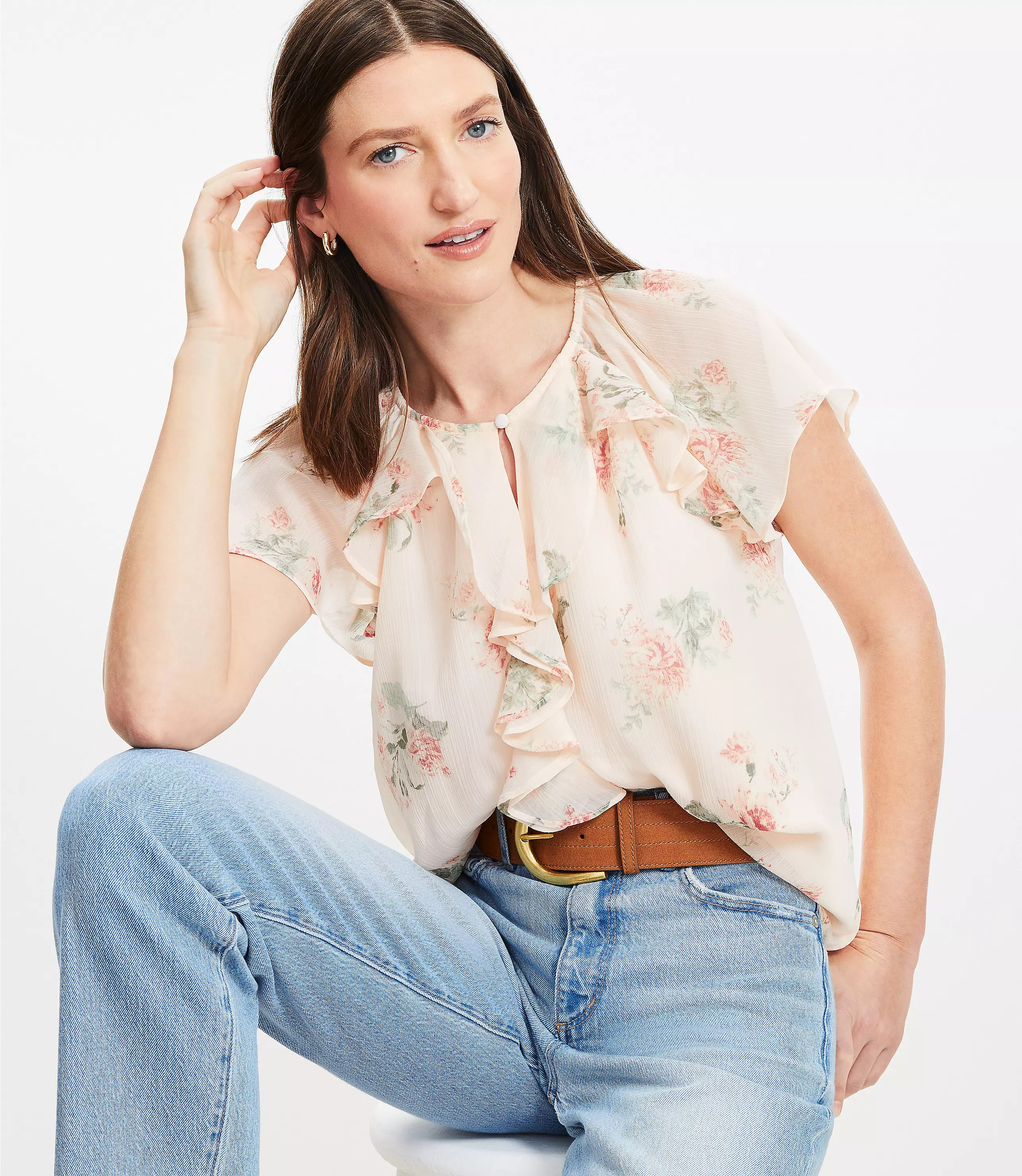 Floral Chiffon Ruffle Top | LOFT
