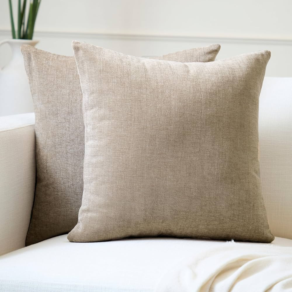 Encasa XO Thick Chenille Throw Pillow Covers Set of 2 | Sand - (20x20) (50x50 cm) | Decorative Ac... | Amazon (US)
