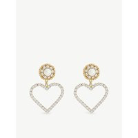 Heart faux-pearl, crystal and gold-toned metal clip-on earrings | Selfridges