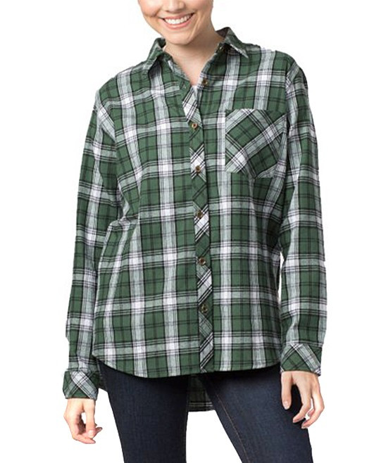 Boxercraft Women's Sleep Tops GWP - Green & White Plaid Flannel Button-Up - Women & Plus | Zulily