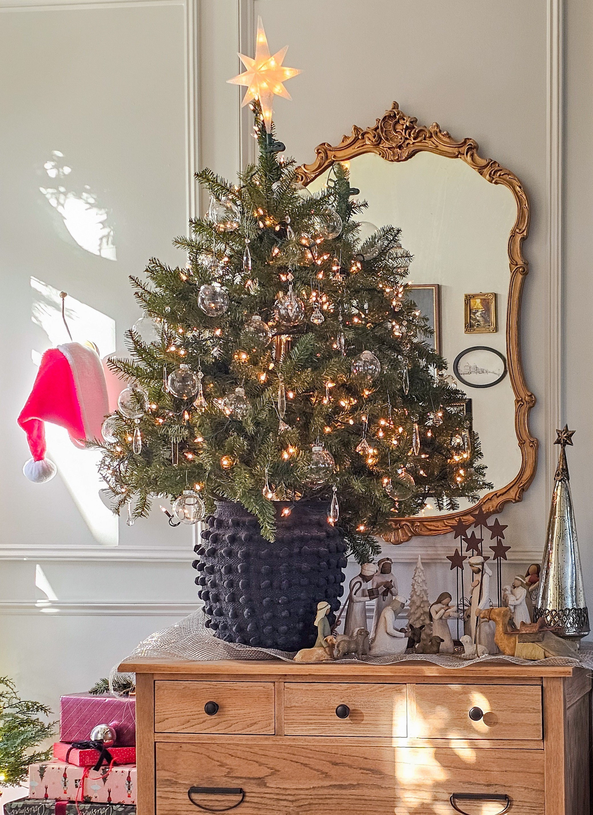 Entry tree full of crystals and clear ornaments 

#LTKHoliday #LTKSeasonal #LTKHome