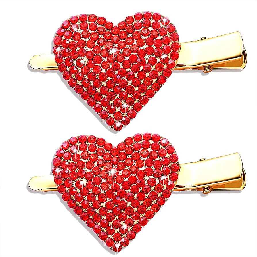 NVENF Valentine’s Day Heart Hair Clips for Women Rhinestone Glitter Enamel Heart Hairpins Sweet... | Amazon (US)