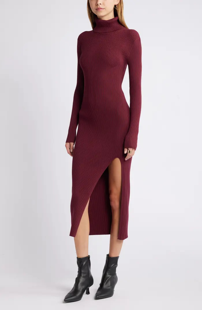 Open Edit Rib Long Sleeve Turtleneck Sweater Dress | Nordstrom | Nordstrom
