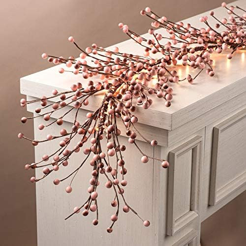 Pip Berry Garland with Lights - 5.5 Foot, Blush Pink Faux Berries on Rustic Grapevine Base, 100 W... | Amazon (US)