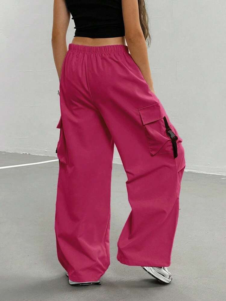 Tween Girls' Casual Elastic Waist Multi-Pocket Cargo Pants | SHEIN