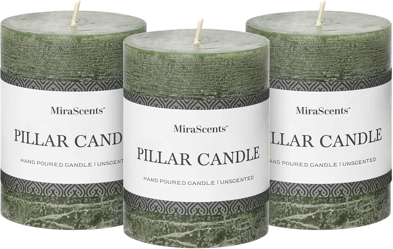 3x4 Inch Moss Green Pillar Candles - Set of 3, Long Clean Burning, Smokeless Dripless Candles for... | Amazon (US)