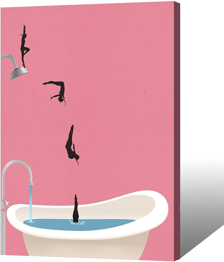 Retro Pink Bathroom Wall Decor Art Girl Jumping Bathtub Poster Funny Fashionable Art Aesthetics C... | Amazon (US)