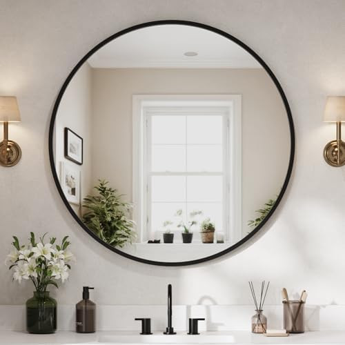 Bathroom Mirrors for Over Sink, 42 Inch Circle Mirror with Metal Frame, Black Wall Mirror for Van... | Amazon (US)