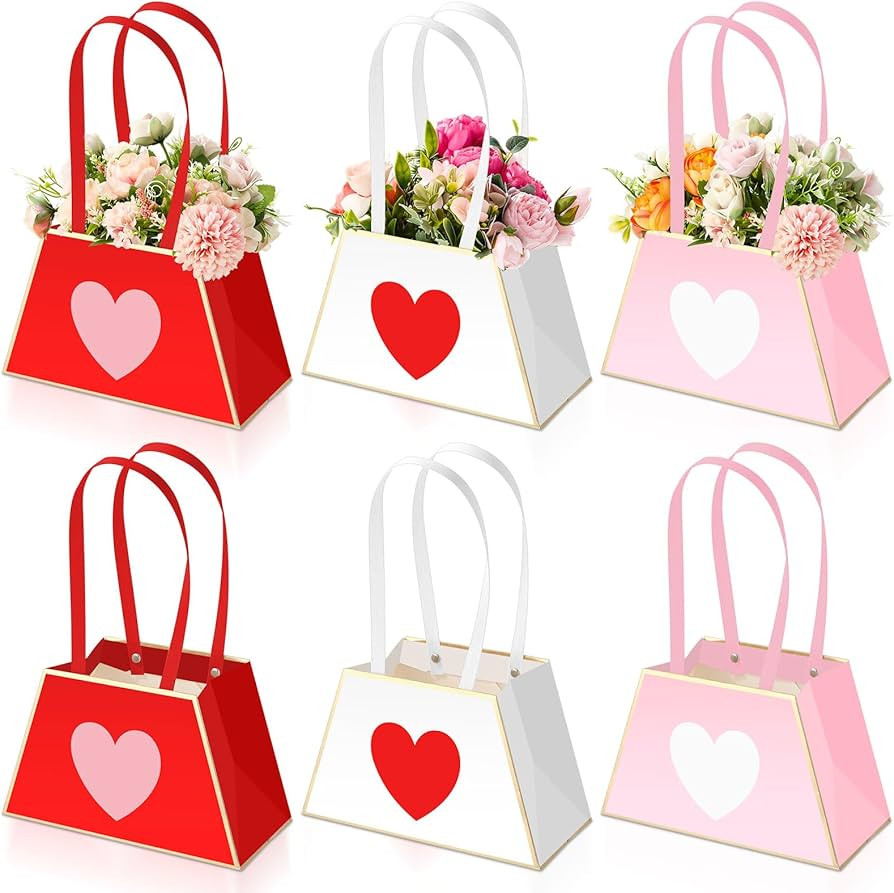 Tinlade 6 Pcs Valentine's Day Heart Floral Boxes for Arrangements with Handle Portable Kraft Pape... | Amazon (US)