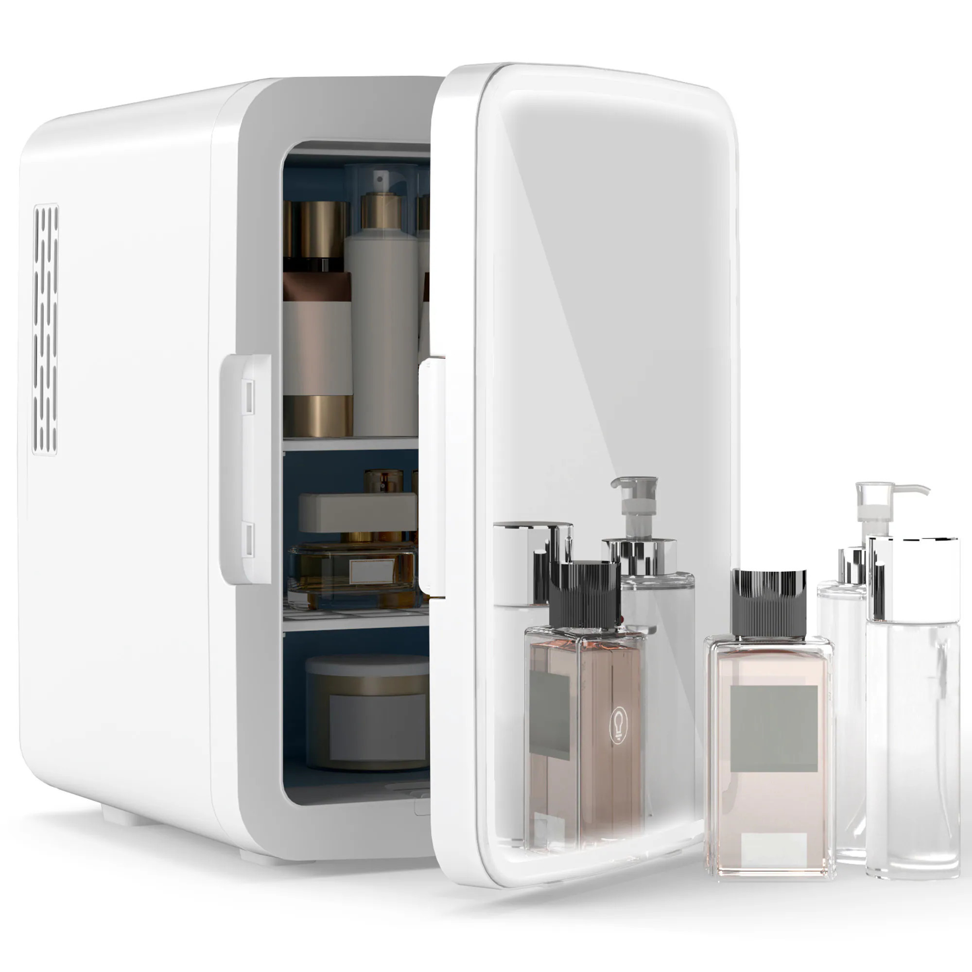 HomCom Mini Fridge for Bedroom or Car with Dimmable LED Mirror (10L/8 Can) Cooler and Warmer Portable Skincare Fridge for Skincare Cosmetics White | Lowe's