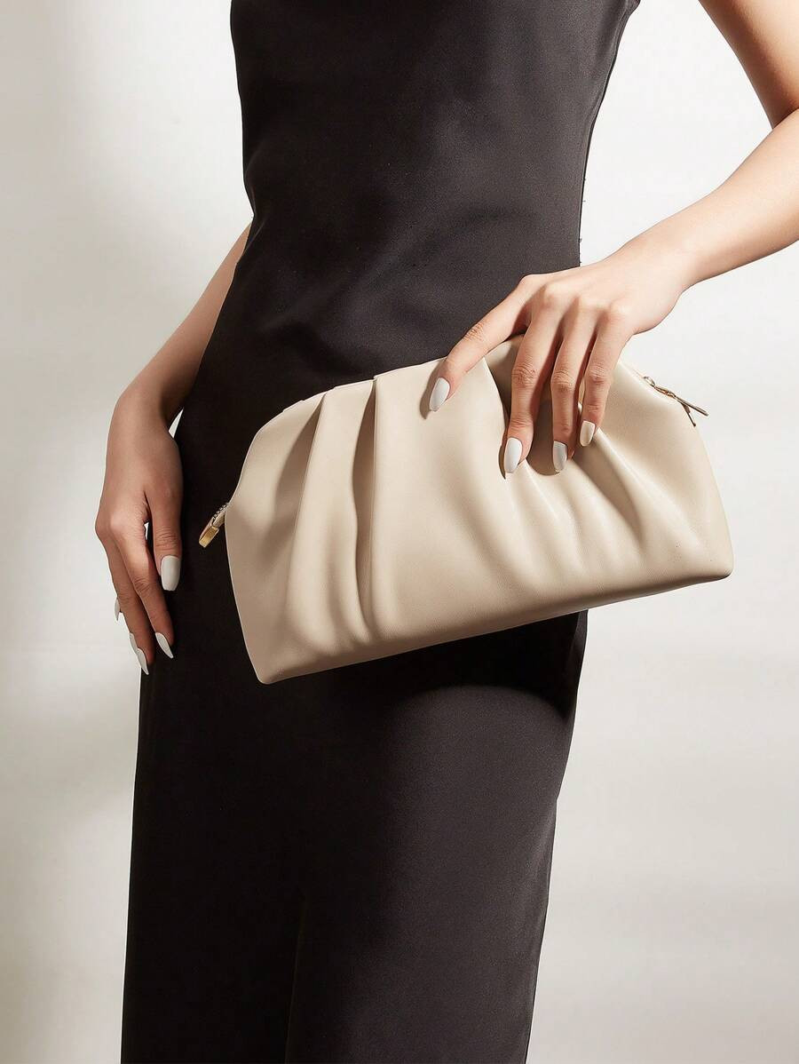 Vintage Solid Color Zipper Clutch, Versatile Large Capacity Handbag, Fashionable PU Leather Bag, ... | SHEIN