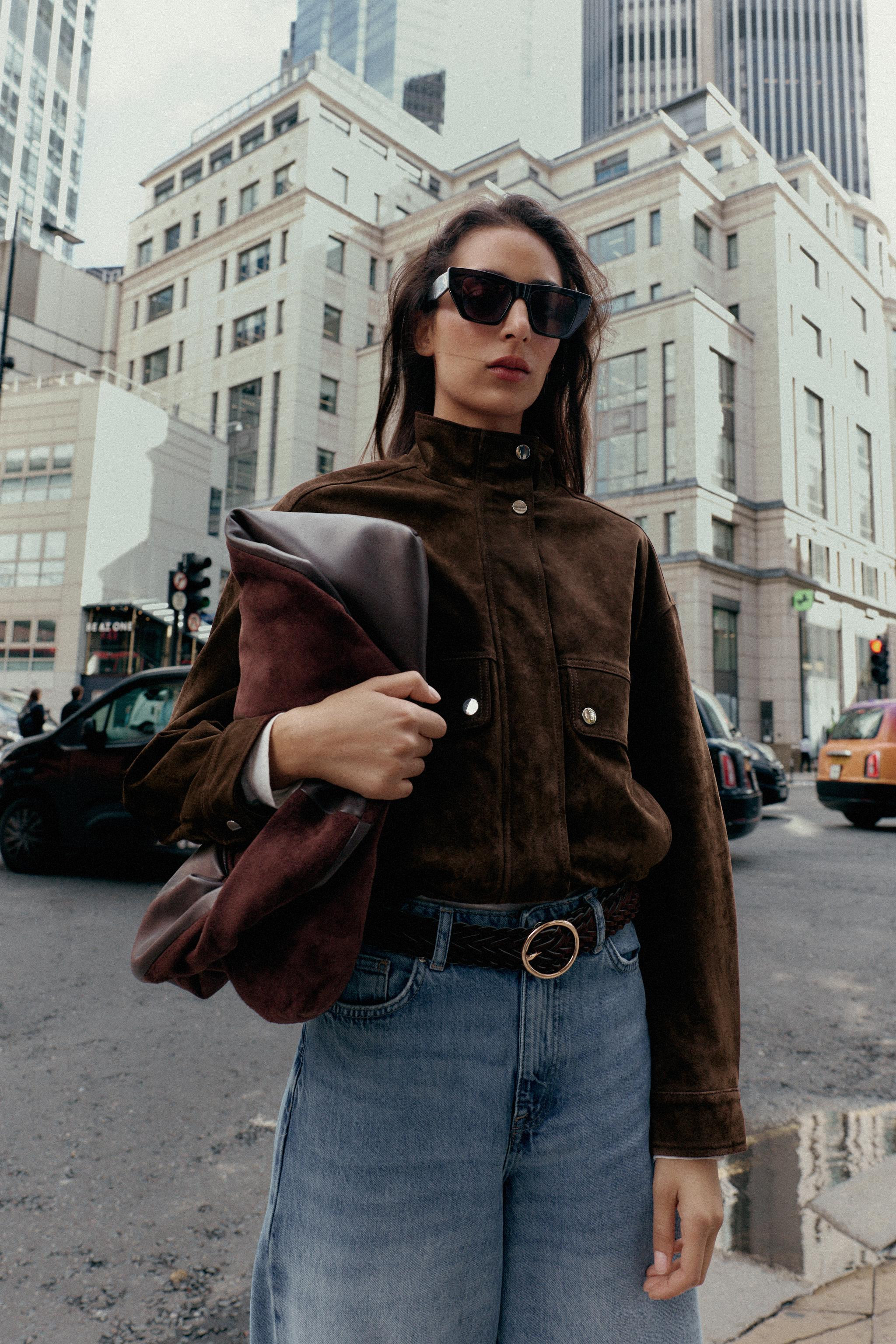 SUEDE LEATHER BOMBER JACKET WITH POCKETS | Zara Canada