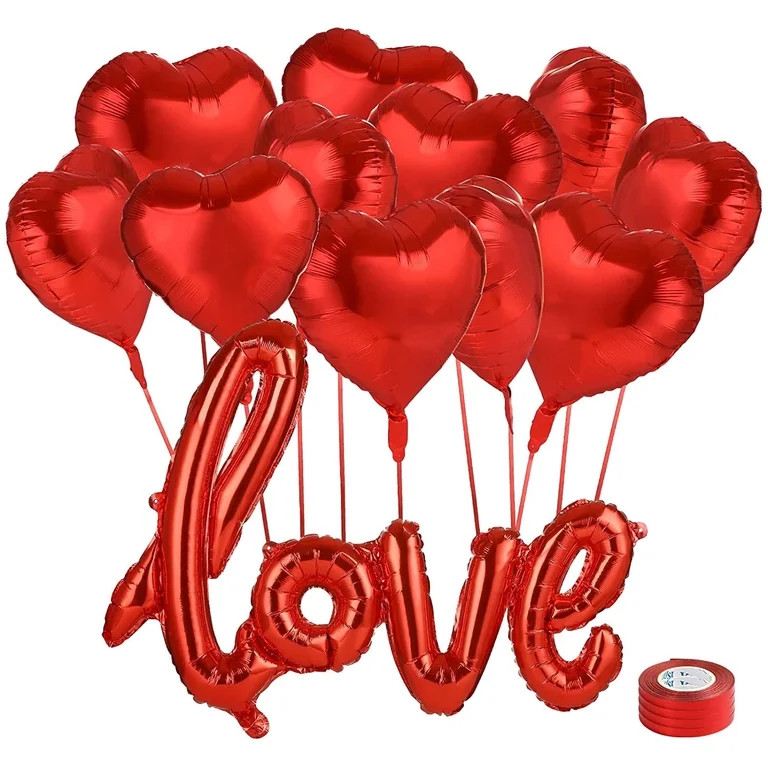 Naler Valentine's Day Balloons - 20 Pcs Foil Red Heart Balloons and 1 Pack Love Balloon for Adult... | Walmart (US)