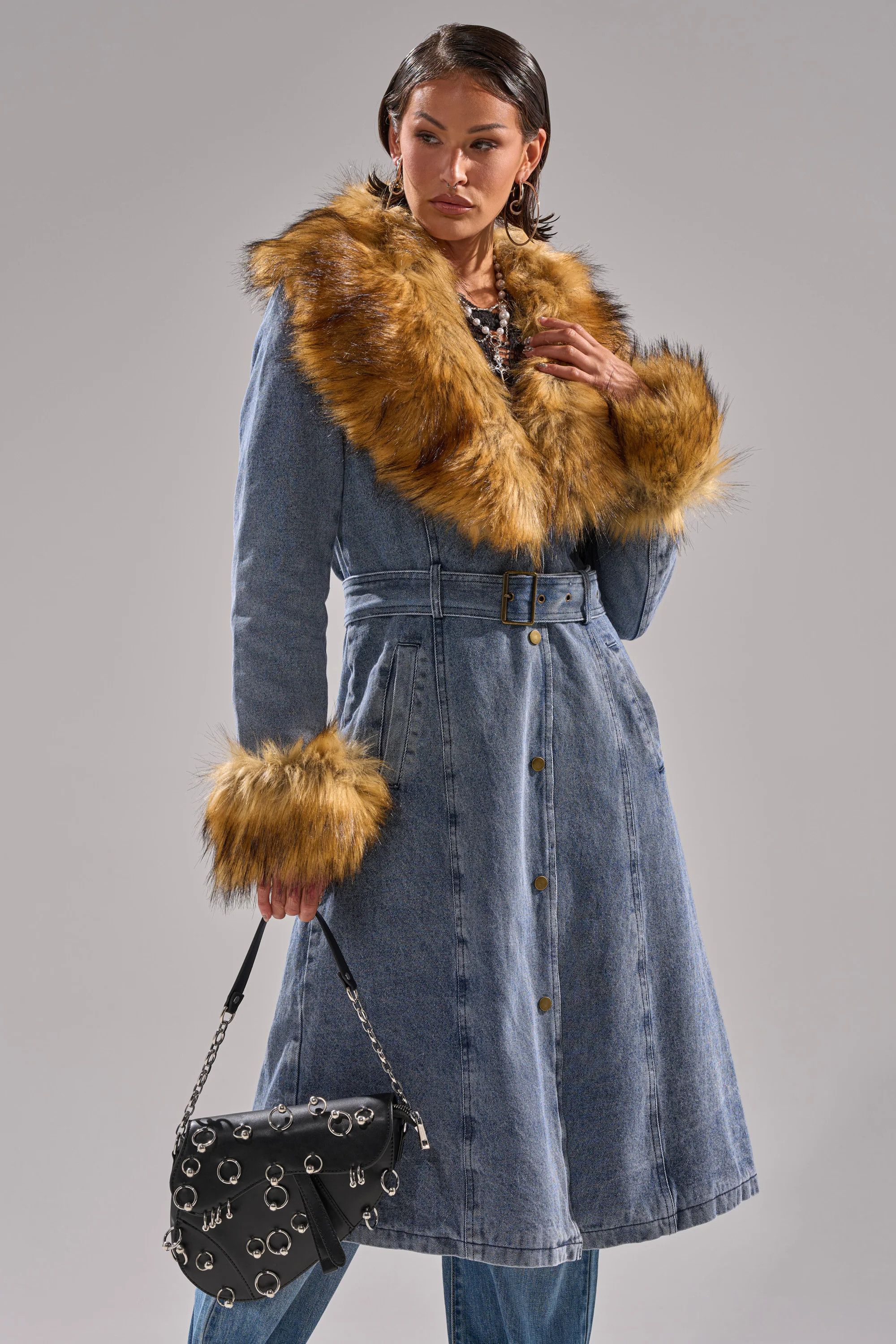 KAYA FUR TRIM DENIM TRENCH | AKIRA