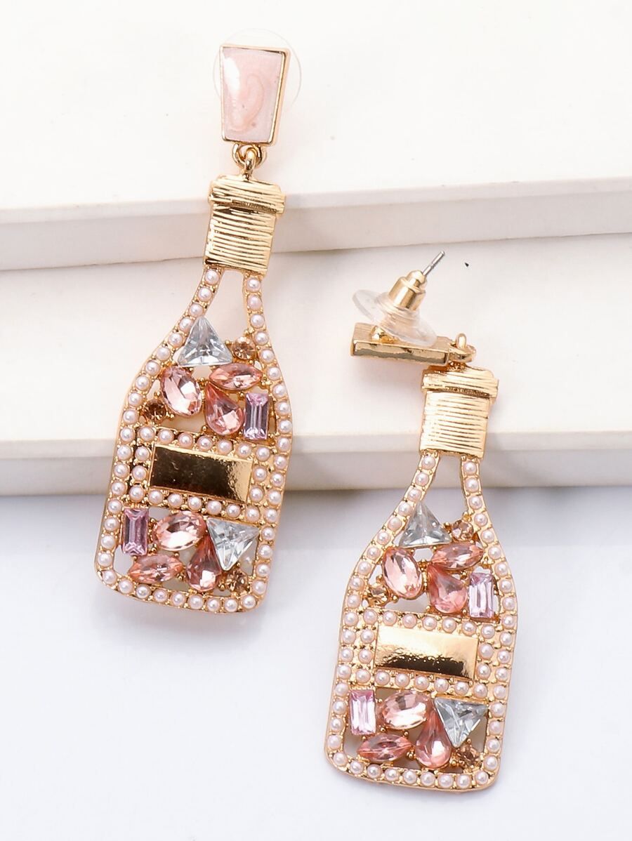 Rhinestone & Faux Pearl Bottle Decor Earrings | SHEIN