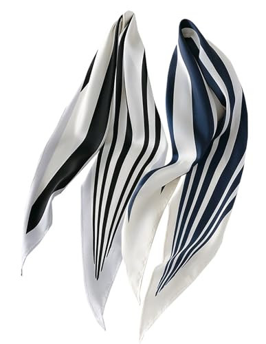AruiLeo 2PCS Satin Silk Angular scarf For Handbags Silk Head Handle Ribbon Scarfs For Hair Fashion Skinny Scarves For Women Gift (Navy black) | Amazon (US)