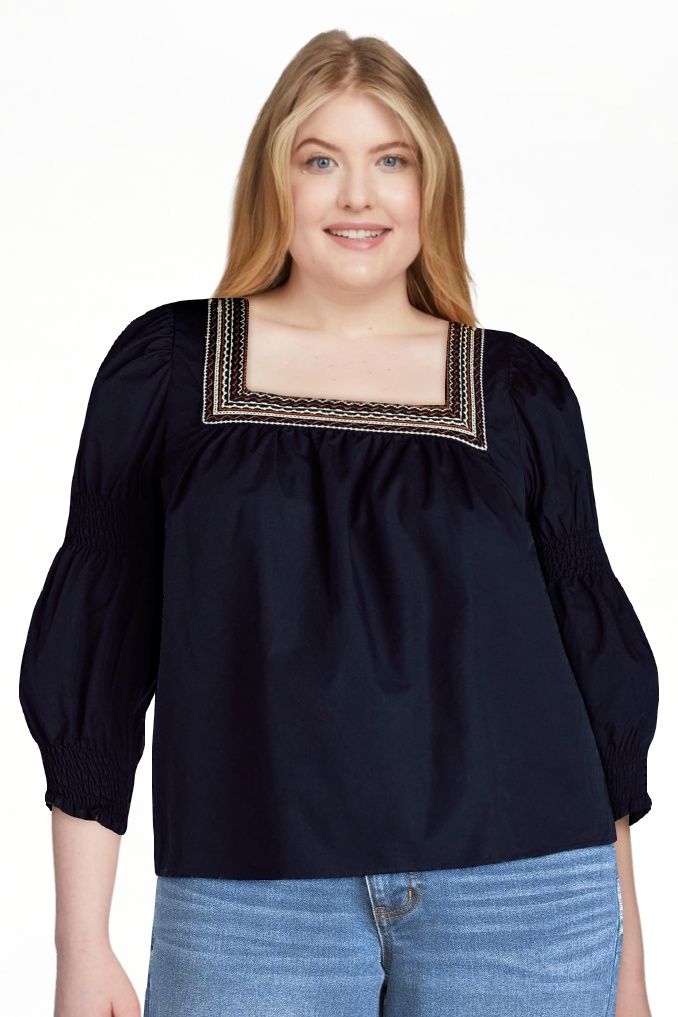 The Pioneer Woman Embroidered Cotton Square Neck Blouse, Women’s, Sizes XS-XXXL | Walmart (US)