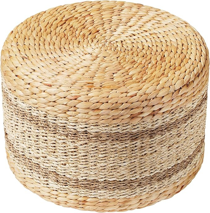 PrimeZone Patio Pouf Ottoman 18" D x 18" W x 12" H, Hand Woven Rattan Indoor Outdoor Footstool wi... | Amazon (US)