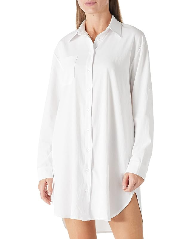 MANAIXUAN Women's Shirt Dress V Neck Long Sleeve Loose Casual with Pockets Front Button | Amazon (US)