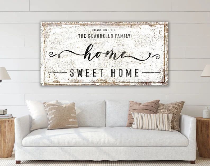 Home Sweet Home Family Name Sign Modern Vintage Decor, Large Rustic Canvas Art Print, Farmhouse W... | Etsy (US)