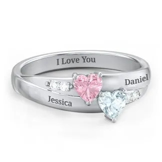 Double Heart Gemstone Ring with Accents | Jewlr