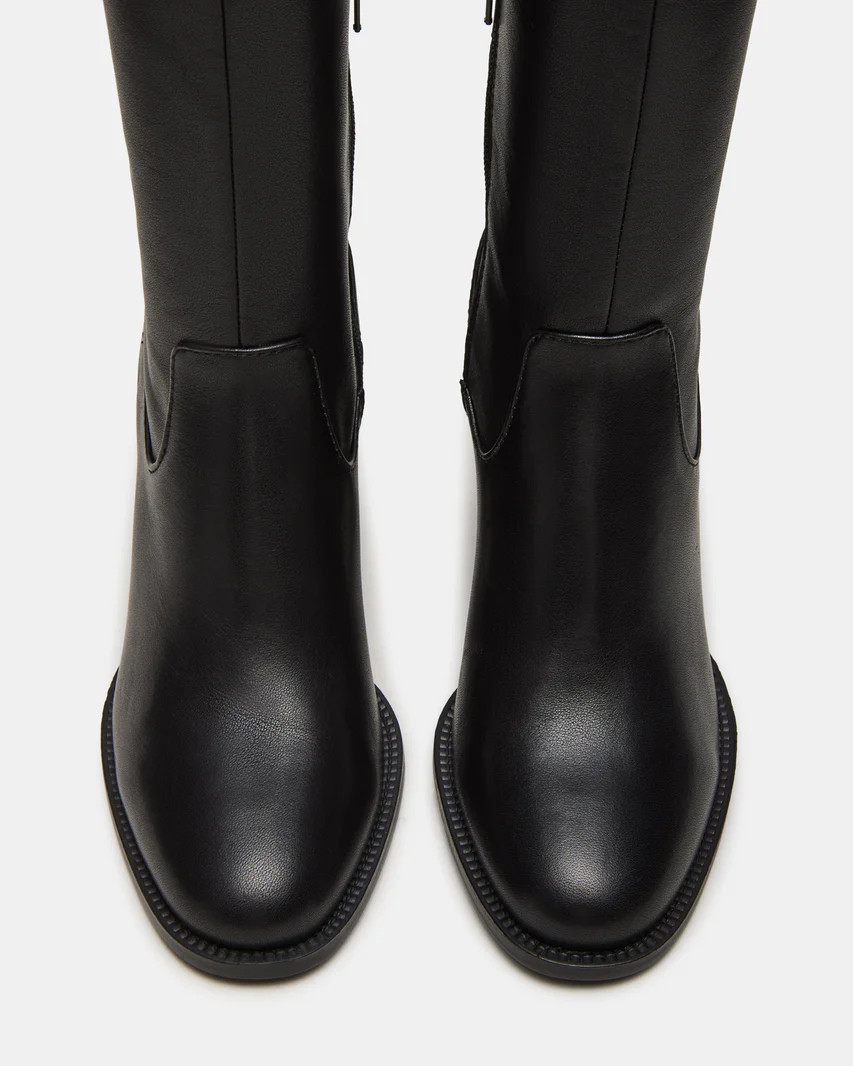 JOVANA Black Leather Knee-High Block Heel Boot | Women's Boots | Steve Madden (US)