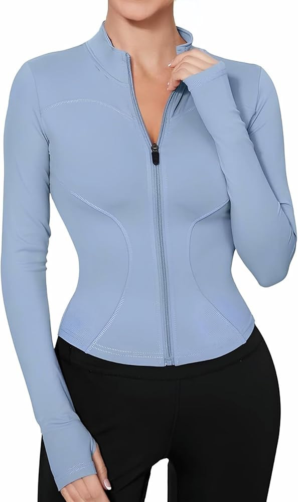 Long Sleeve Workout Tops Zip Up Jackets for Women Lightweight Athletic Tops Slim Fit Yoga Jacket ... | Amazon (US)