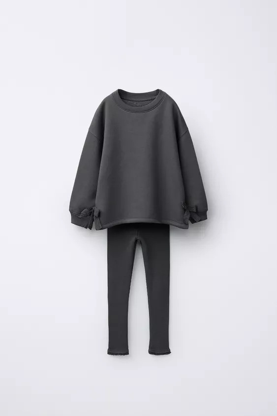 LACE BOW SWEATSHIRT AND WAFFLE LEGGING SET | Zara US