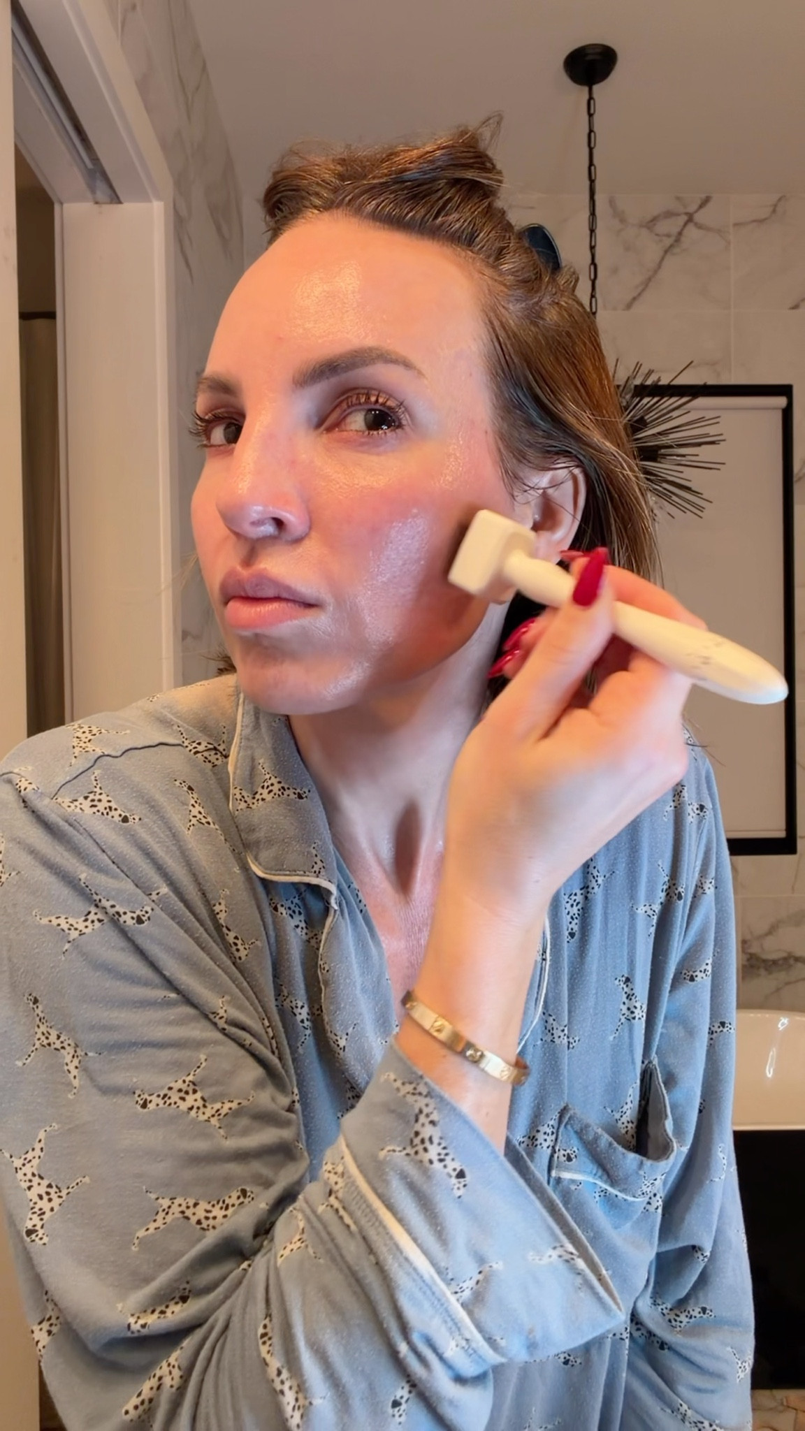 I do 0.5mm skin stamping once a week, and it’s completely different from the deeper microneedling I do once a month.

• Weekly stamping (0.5mm): Creates superficial micro-channels to boost product absorption, improve texture, brighten tone, and keep collagen production consistently stimulated. No downtime.
• Monthly microneedling: Goes much deeper into the dermis to remodel collagen at a structural level — amazing, but not something you do weekly.

After stamping, I immediately apply Calecim, which is the same stem-cell–derived growth factor serum used in-office after professional microneedling. It helps:
✓ accelerate healing
✓ reduce redness
✓ boost firmness & elasticity
✓ improve fine lines
✓ enhance brightness and evenness

There’s truly no other serum on the market with this exact technology, which is why professionals use it for post-procedure recovery. I treat my entire face, close under the eyes, neck, chest, and the backs of my hands.

#LTKOver40 #LTKselfcare #LTKBeauty