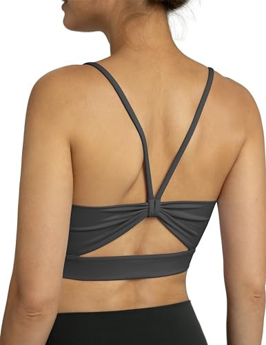 Colorfulkoala Women's Dreamlux Bowknot Strappy Sports Bras Light Impact Workout Yoga Tops(M, Dark Carbon) | Amazon (US)
