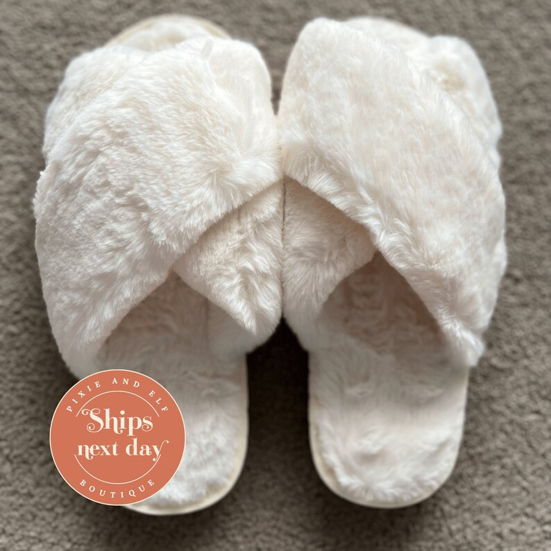 Bridal White Slippers, Fluffy Comfortable Slippers, Bridal Shower Gift, Bride Tribe Slipper, Gift... | Etsy (AU)